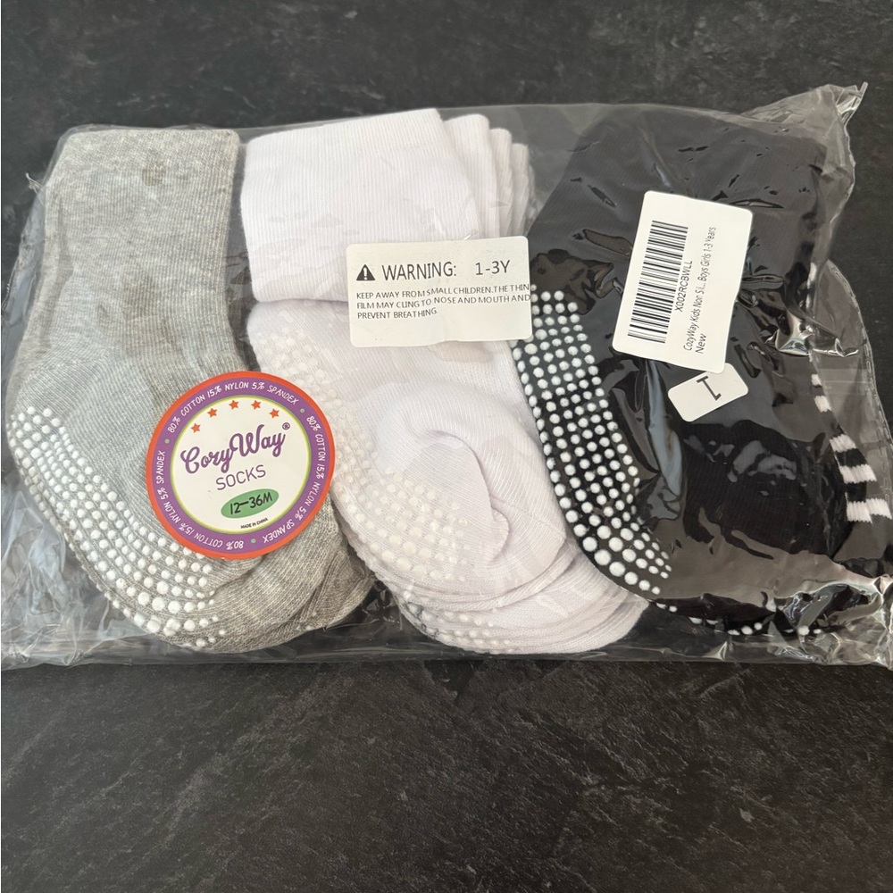 CozyWay toddler non slip ankle socks neutral unisex NEW 12 pack
